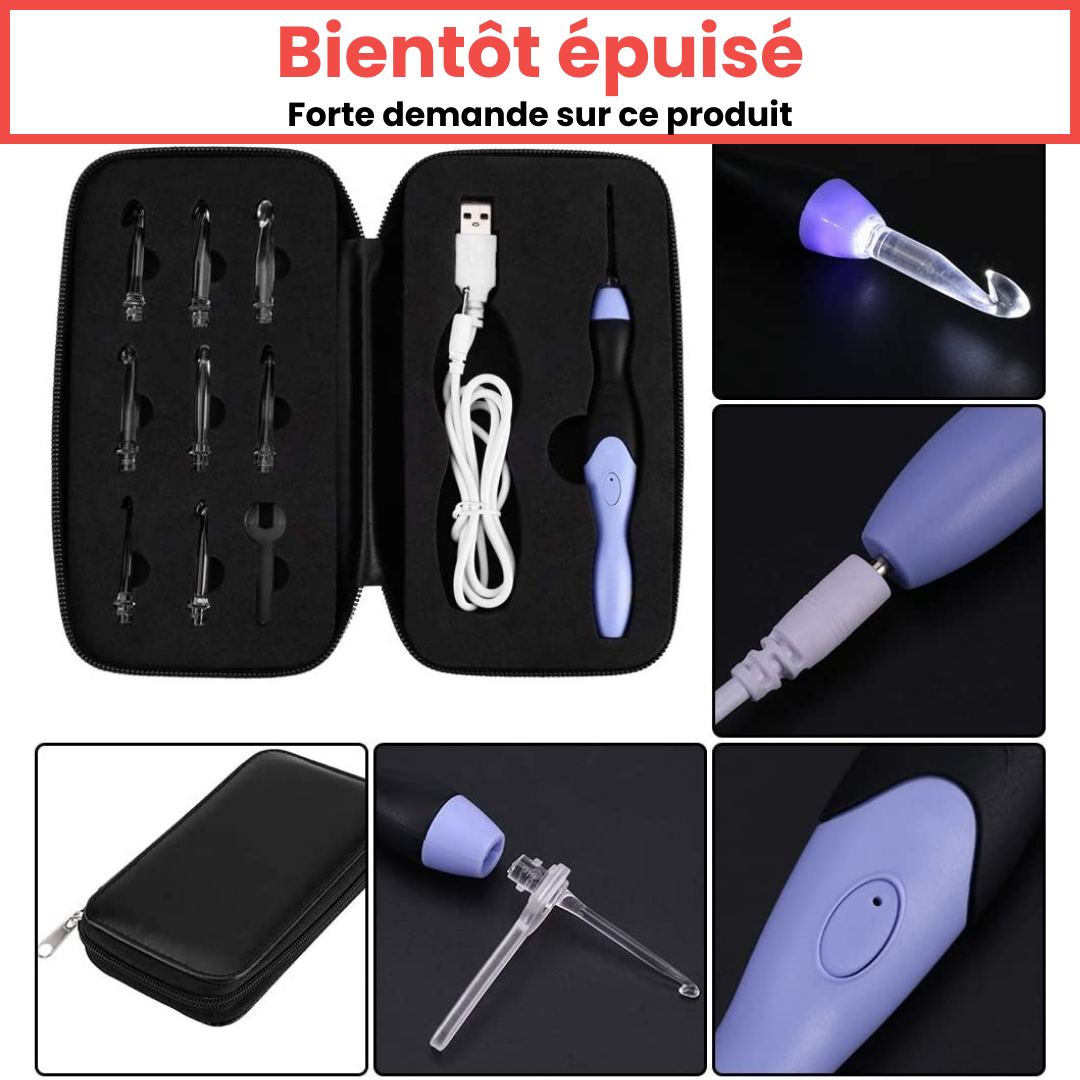 Kit de 9 crochets LED pour le crochet (housse et câble de recharge inclus)