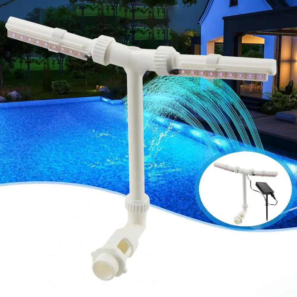 Fontaine Solaire à Double Jet avec Lumières pour Piscine