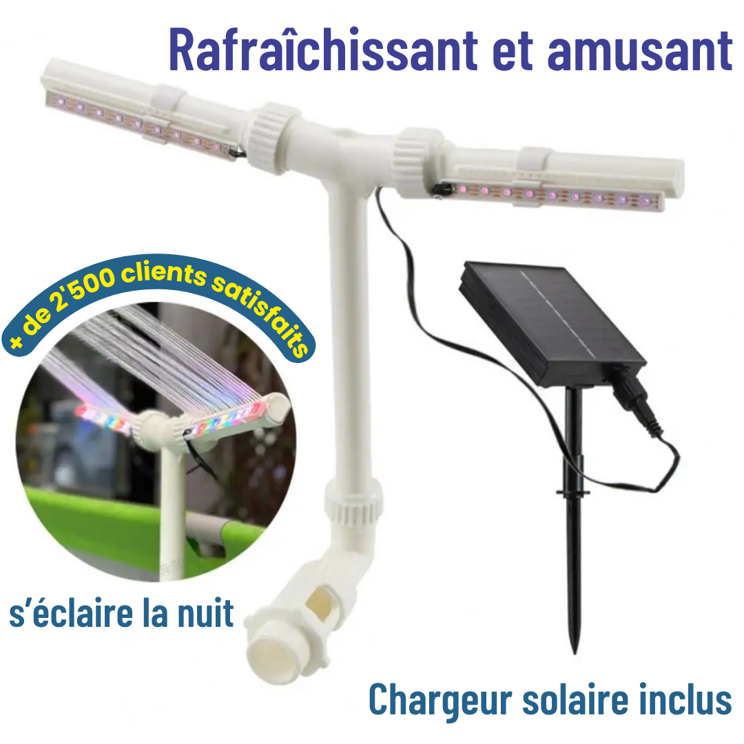 Fontaine Solaire à Double Jet avec Lumières pour Piscine